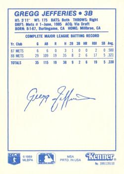 1989 Kenner Starting Lineup Cards #3991135110 Gregg Jefferies Back