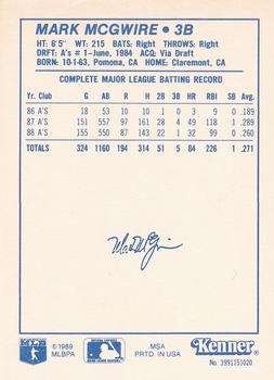 1989 Kenner Starting Lineup Cards #3991151020 Mark McGwire Back