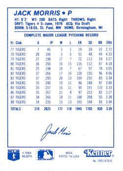 1989 Kenner Starting Lineup Cards #3991147010 Jack Morris Back