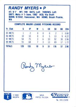 1989 Kenner Starting Lineup Cards #3991135090 Randy Myers Back