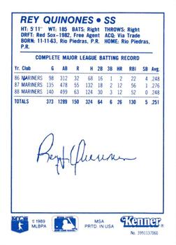 1989 Kenner Starting Lineup Cards #3991137060 Rey Quinones Back