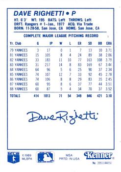 1989 Kenner Starting Lineup Cards #3991144050 Dave Righetti Back