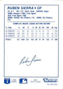 1989 Kenner Starting Lineup Cards #3991141040 Ruben Sierra Back