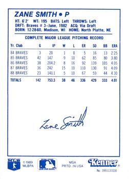 1989 Kenner Starting Lineup Cards #3991131030 Zane Smith Back