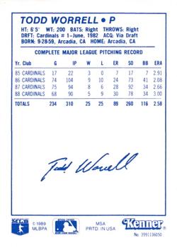 1989 Kenner Starting Lineup Cards #3991136050 Todd Worrell Back