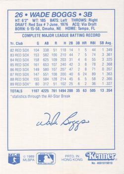 1990 Kenner Starting Lineup Cards #4691019010 Wade Boggs Back