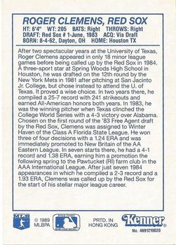 1990 Kenner Starting Lineup Cards #4691219020 Roger Clemens Back