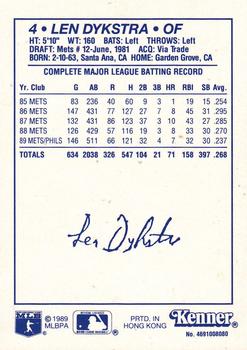 1990 Kenner Starting Lineup Cards #4691008080 Len Dykstra Back