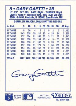 1990 Kenner Starting Lineup Cards #4691014030 Gary Gaetti Back