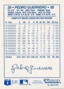1990 Kenner Starting Lineup Cards #4691011070 Pedro Guerrero Back