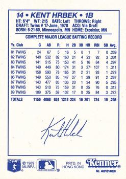 1990 Kenner Starting Lineup Cards #4691014020 Kent Hrbek Back