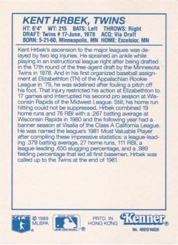1990 Kenner Starting Lineup Cards #4691214020 Kent Hrbek Back