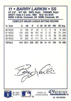 1990 Kenner Starting Lineup Cards #4691003050 Barry Larkin Back