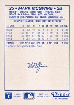 1990 Kenner Starting Lineup Cards #4691012020 Mark McGwire Back