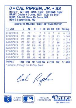 1990 Kenner Starting Lineup Cards #4691021010 Cal Ripken, Jr. Back