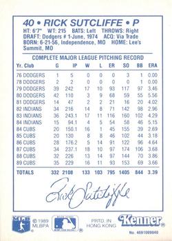 1990 Kenner Starting Lineup Cards #4691009040 Rick Sutcliffe Back