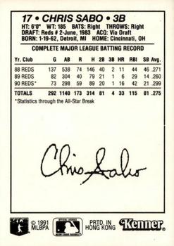 1991 Kenner Starting Lineup Cards #5376206020 Chris Sabo Back
