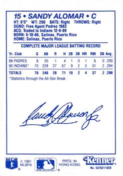 1991 Kenner Starting Lineup Cards #5376211020 Sandy Alomar Back