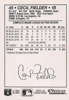1991 Kenner Starting Lineup Cards #5376215050 Cecil Fielder Back