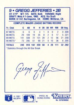 1991 Kenner Starting Lineup Cards #5376200050 Gregg Jefferies Back