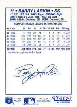 1991 Kenner Starting Lineup Cards #5376206030 Barry Larkin Back