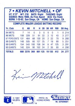 1991 Kenner Starting Lineup Cards #5376205021 Kevin Mitchell Back