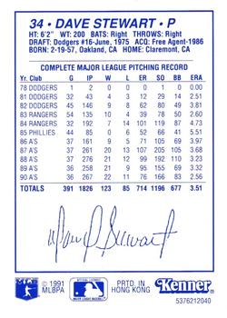 1991 Kenner Starting Lineup Cards #5376212040 Dave Stewart Back