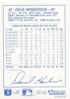 1992 Kenner Starting Lineup Cards #6705206190 Dave Henderson Back