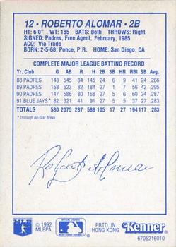 1992 Kenner Starting Lineup Cards #6705216010 Roberto Alomar Back
