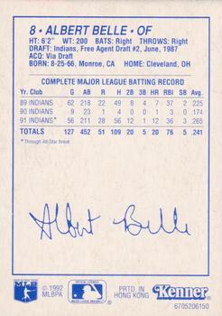 1992 Kenner Starting Lineup Cards #6705206150 Albert Belle Back