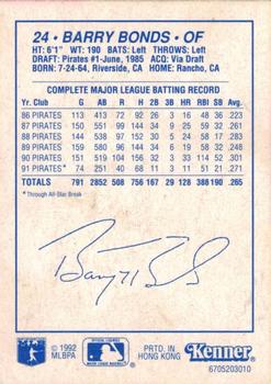 1992 Kenner Starting Lineup Cards #6705203010 Barry Bonds Back