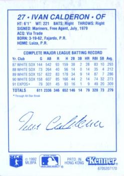 1992 Kenner Starting Lineup Cards #6705207170 Ivan Calderon Back