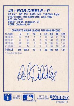 1992 Kenner Starting Lineup Cards #6705207110 Rob Dibble Back