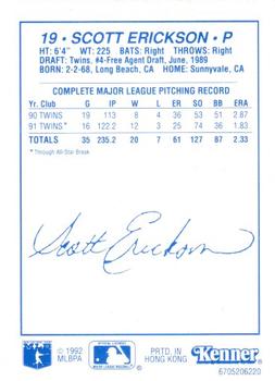 1992 Kenner Starting Lineup Cards #6705206220 Scott Erickson Back