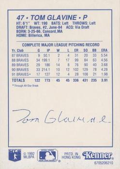 1992 Kenner Starting Lineup Cards #6705206210 Tom Glavine Back
