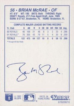 1992 Kenner Starting Lineup Cards #6705206210 Brian McRae Back