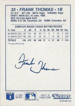 1992 Kenner Starting Lineup Cards #6705206140 Frank Thomas Back