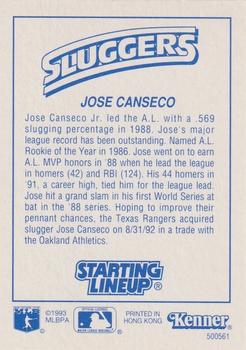 1993 Kenner Starting Lineup Cards #500561 Jose Canseco Back