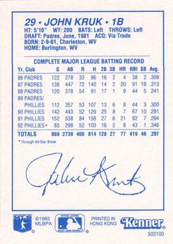 1993 Kenner Starting Lineup Cards #503100 John Kruk Back