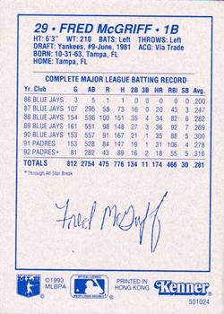 1993 Kenner Starting Lineup Cards #501024 Fred McGriff Back