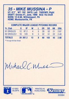 1993 Kenner Starting Lineup Cards #503064 Mike Mussina Back
