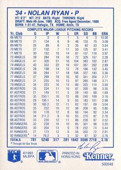1993 Kenner Starting Lineup Cards #500548 Nolan Ryan Back