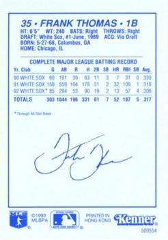 1993 Kenner Starting Lineup Cards #500554 Frank Thomas Back