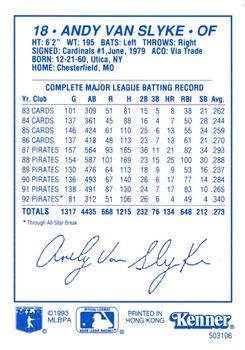 1993 Kenner Starting Lineup Cards #503106 Andy Van Slyke Back