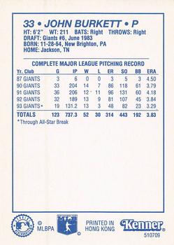 1994 Kenner Starting Lineup Cards #510709 John Burkett Back