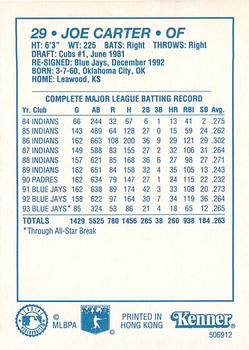 1994 Kenner Starting Lineup Cards #506912 Joe Carter Back