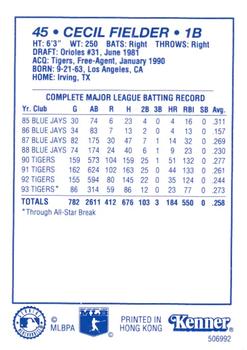 1994 Kenner Starting Lineup Cards #506992 Cecil Fielder Back