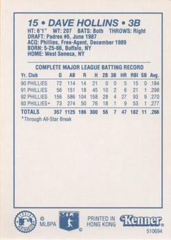 1994 Kenner Starting Lineup Cards #510694 Dave Hollins Back