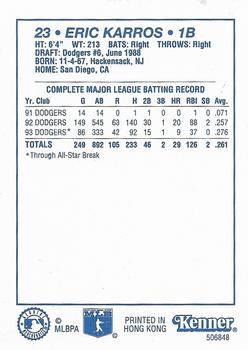 1994 Kenner Starting Lineup Cards #506848 Eric Karros Back