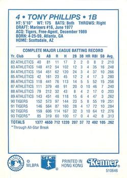 1994 Kenner Starting Lineup Cards #510646 Tony Phillips Back
